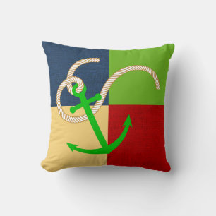 Nautical Plaid Pillow with Anchor