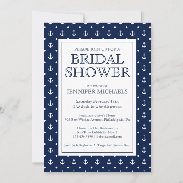 Nautical Polka Dot Bridal Shower Invitation (Front)