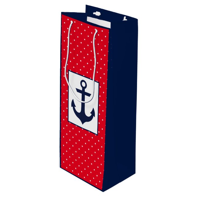 Nautical Polka Dots | Red Wine Gift Bag (Front Angled)