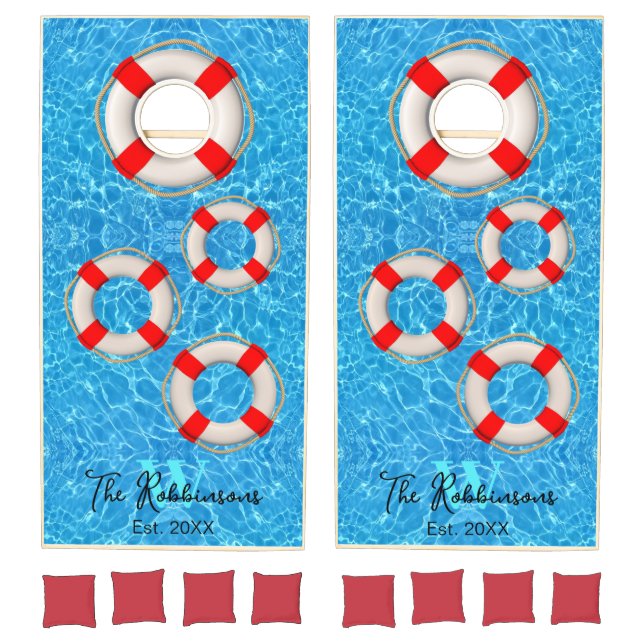 Nautical Pool Family Monogram Custom Cornhole Set (Set)