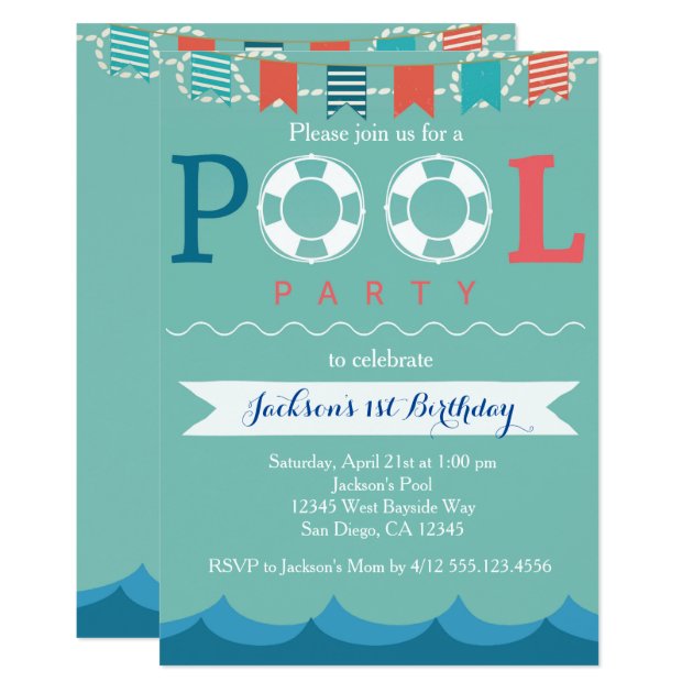 Nautical Pool Party Birthday Invitation