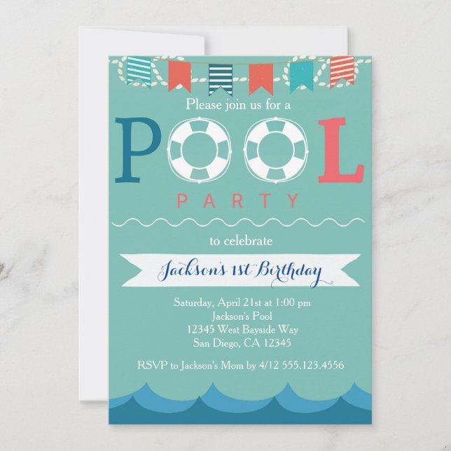 Nautical Pool Party Birthday Invitation (Front)