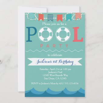 Nautical Pool Party Birthday Invitation | Zazzle