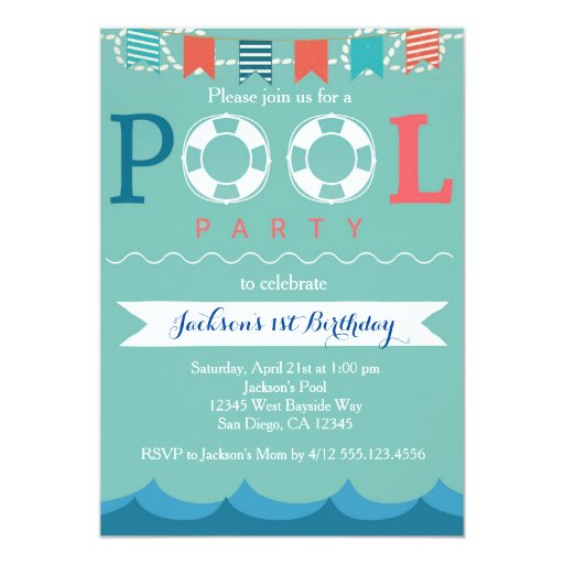 Nautical Pool Party Birthday Invitation | Zazzle