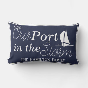 Nautical Port in the Storm Sailboat & Navy Lumbar Pillow