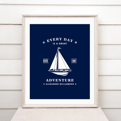 Nautical Poster Sailboat Blue and White