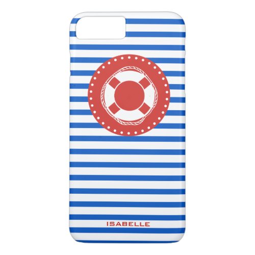 Nautical Preppy Blue Stripe Monogram Lifesaver iPhone 8 Plus7 Plus Case