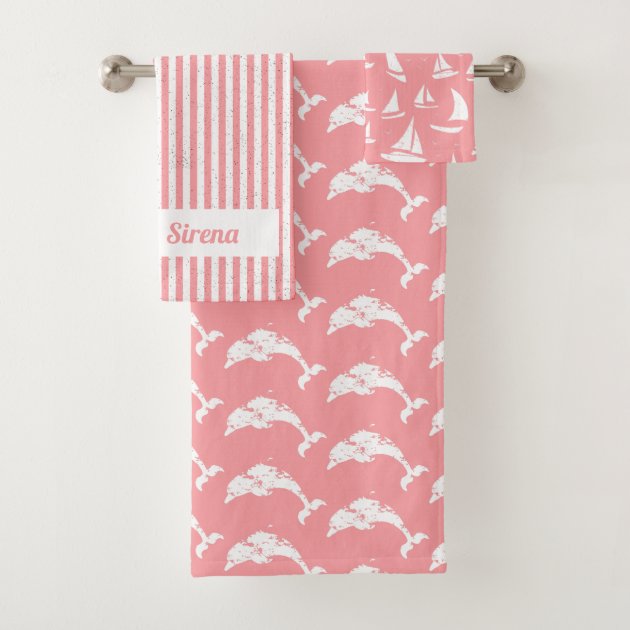 Lot De 2 Serviettes De Bain Brodées Dauphin – Laura – Fait Main – Motif Nager