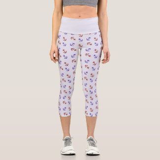 Nautical Print Red and Blue Anchors Capri Leggings