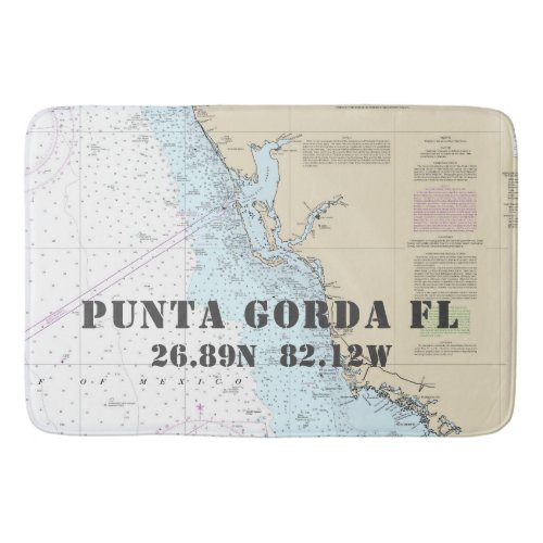 Nautical Punta Gorda FL Longitude Latitude Chart Bathroom Mat
