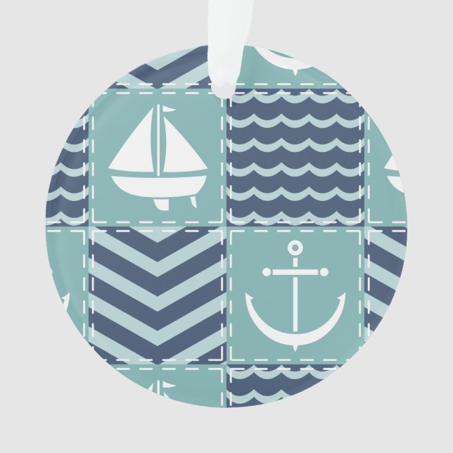 Nautical Quilt Acrylic Ornament (Front)