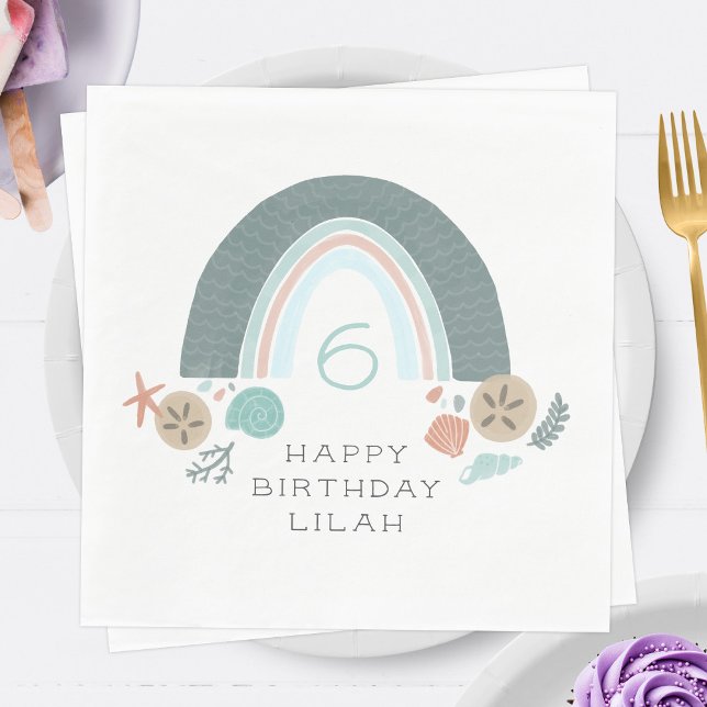 Nautical Rainbow Seashell Under The Sea Party Napkins (Creator Uploaded)
