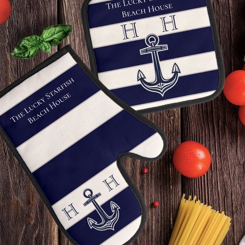 Nautical Recipe Keepsake Template Add Photo Navy O Oven Mitt  Pot Holder Set