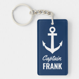 Nautical rectangle keychain with boat captain name