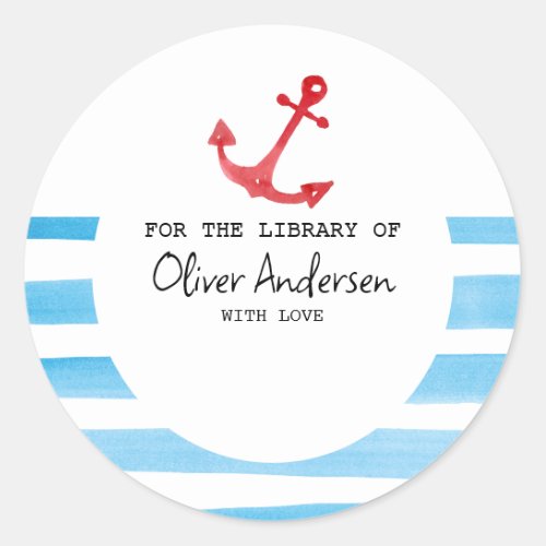 Nautical Red Anchor Baby Shower Bookplate Sticker