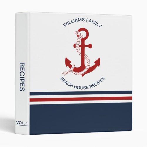 Nautical Red Anchor Red White Blau Stripes 3 Ring Binder