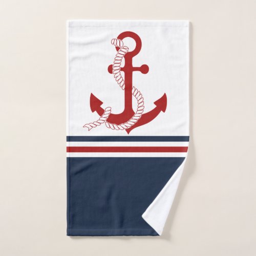 Nautical Red Anchor Red White Blau Stripes Bath Towel Set