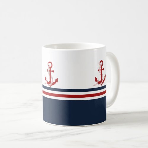 Nautical Red Anchor Red White Blau Stripes Coffee Mug
