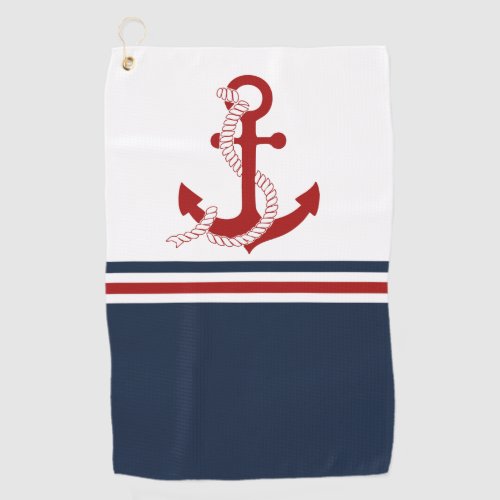 Nautical Red Anchor Red White Blau Stripes Golf Towel
