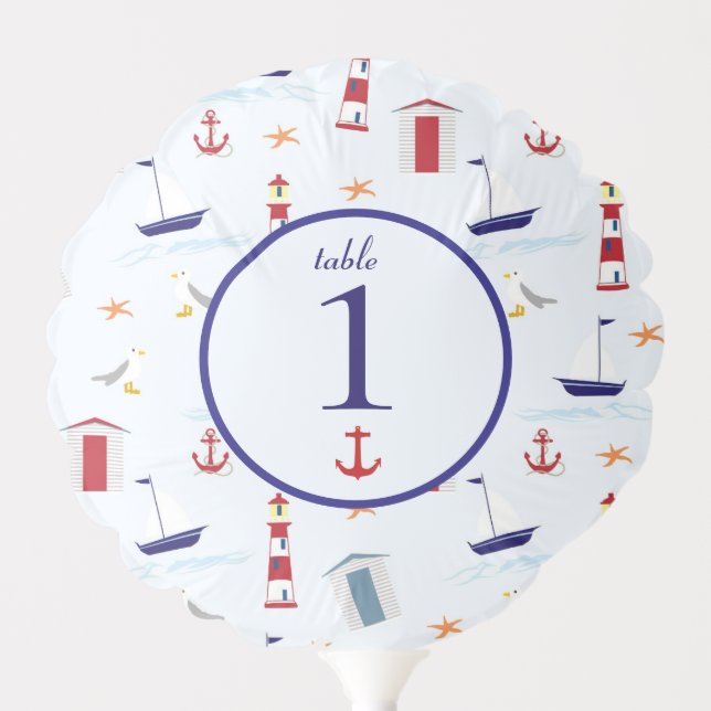 Nautical Red Anchor Sailboat 1st Birthday Table No Balloon (Front)
