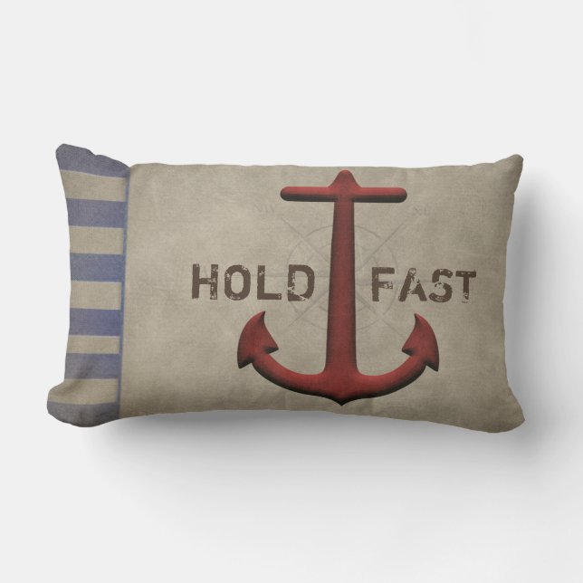 Nautical Red Anchor with stripes Lumbar Pillow (Front)