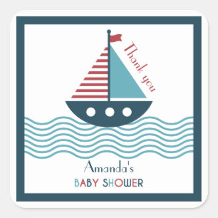 Nautical red and blue boat BABY SHOWER BIRTHDAY Square Sticker