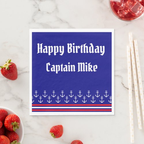 Nautical Red and Blue Boat Captain Birthday Napkins