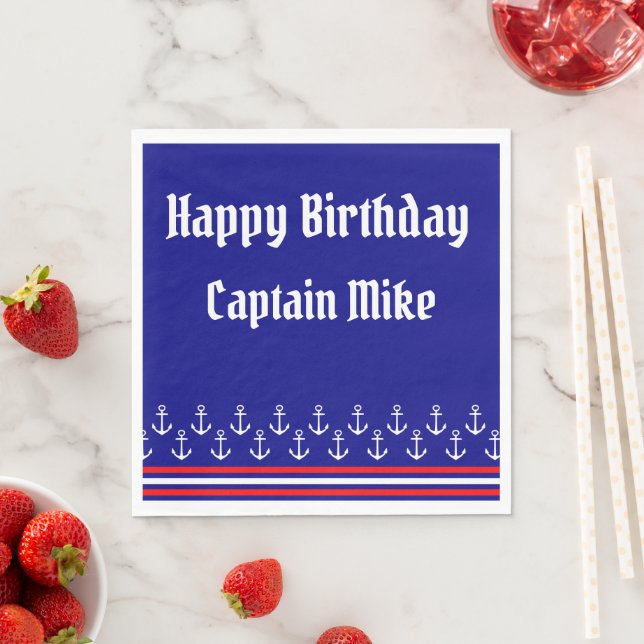 Nautical Red and Blue Boat Captain Birthday Napkins (Insitu)
