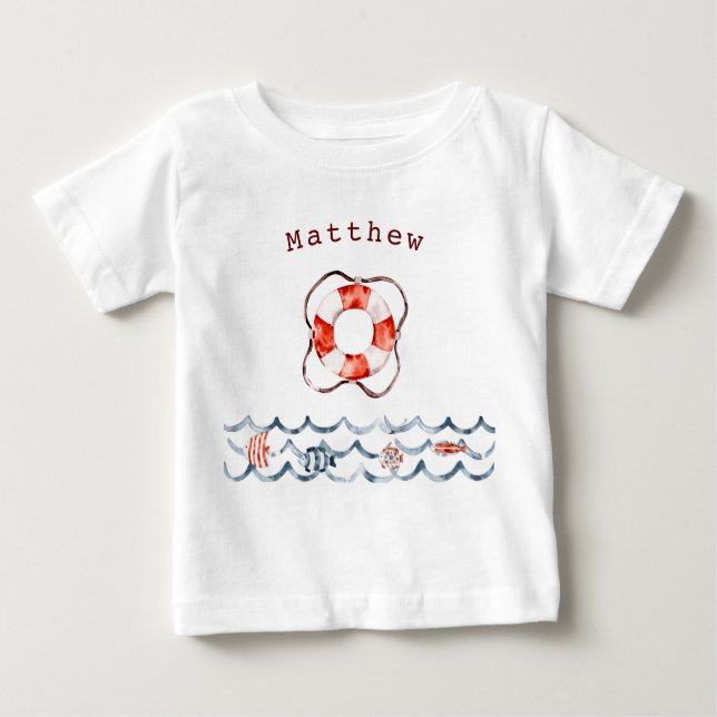 Nautical Red And Blue Lifeguard Monogram Baby T-Shirt (Front)
