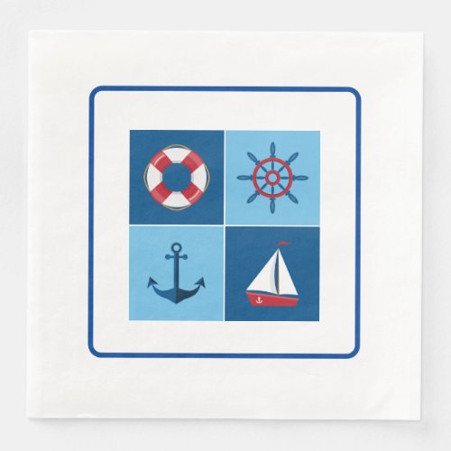Nautical Red And Blue Paper Dinner Napkins
