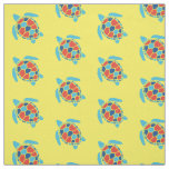 Nautical Red and Blue Sea Turtle Pattern on Yellow Fabric