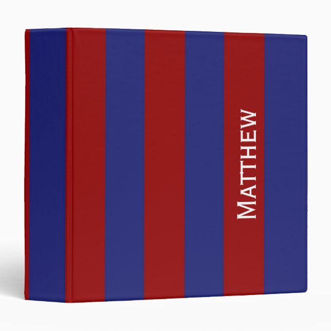 Nautical Red and Blue Stripe Personalized Binder (Front/Spine)