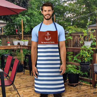Nautical Red and Navy Striped Personalized Apron