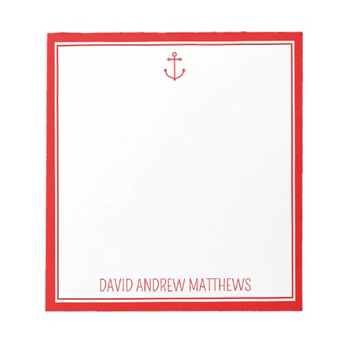 Nautical Red and White Anchor Personalized Notepad