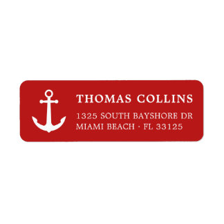 Nautical Red and White Anchor Return Address Label