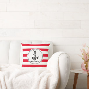 Nautical ⚓ -  Red and White Stripe  Throw Pillow