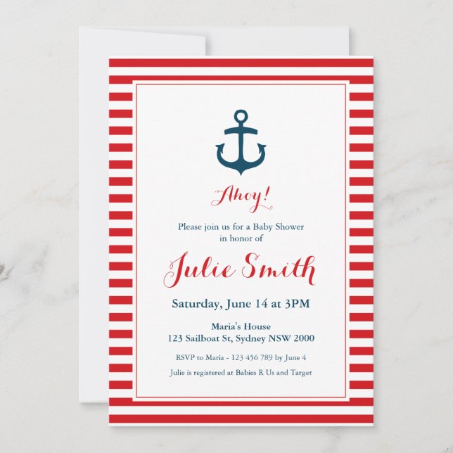 Nautical Red Baby Shower Invitation (Front)