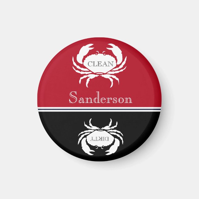 Nautical red black white dishwasher clean dirty ma magnet (Front)