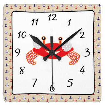 Nautical Red Blue Anchors Crab Clock Nautical Red Blue Anchors Crab Clock
