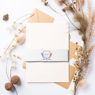 Nautical Red Blue Lobster Crest Monogram Invitation Belly Band