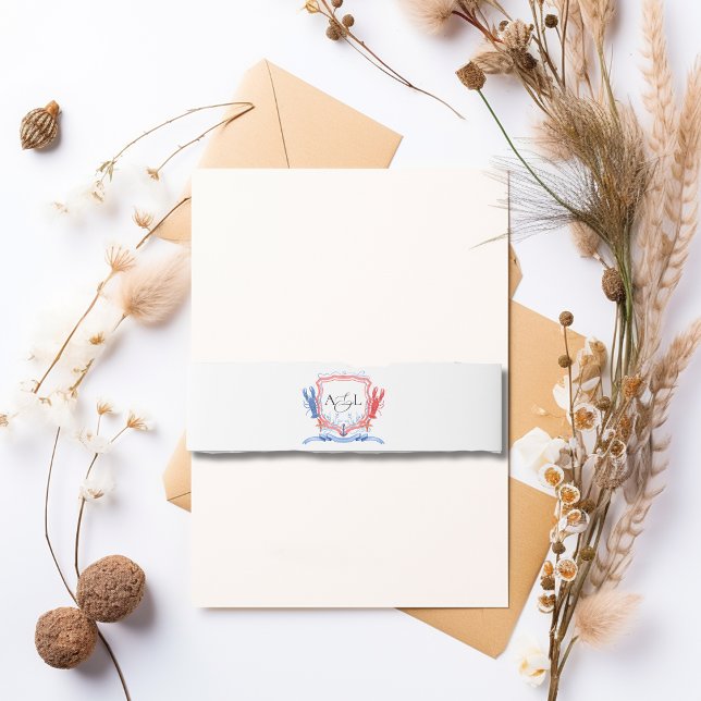 Nautical Red Blue Lobster Crest Monogram  Invitation Belly Band (Creator Uploaded)