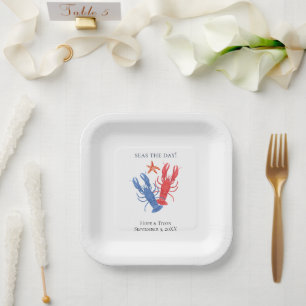 Nautical Red Blue Lobster, Seas the Day Paper Plates