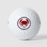 Nautical Red Crab And Grey Stripes Monogram Golf Balls at Zazzle