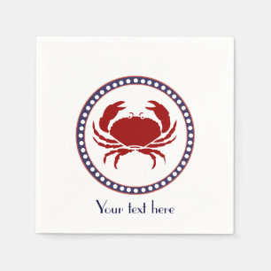 Nautical red crab and grey stripes with text napkins