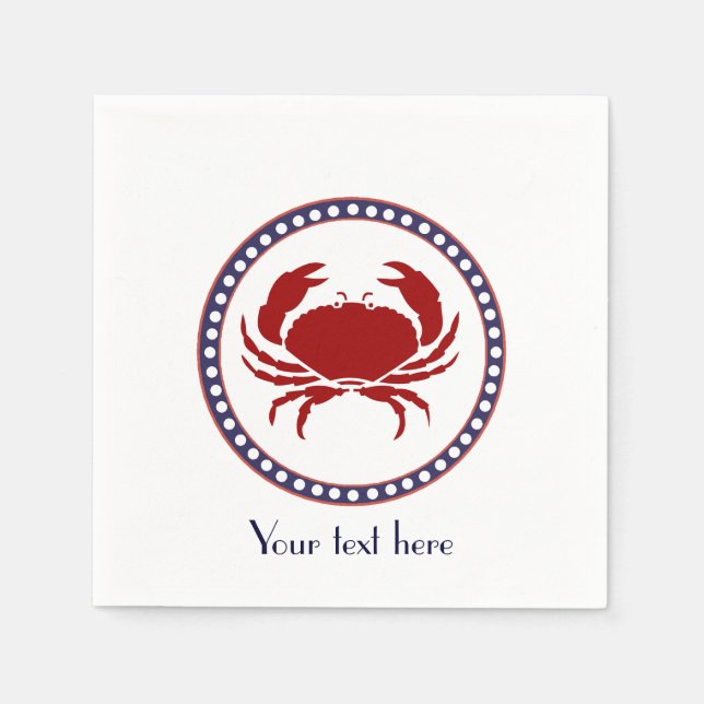 Nautical red crab and grey stripes with text napkins (Front)