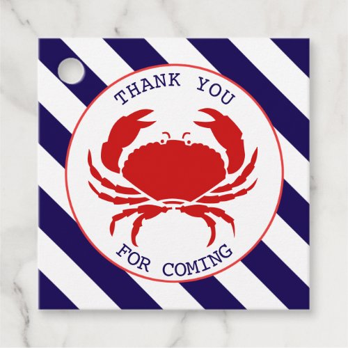 Nautical Red Crab Stripe Birthday Thank You Favor Tags