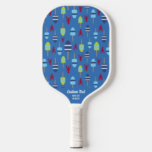 Nautical Red Lobster And Buoy Pattern Custom Text  Pickleball Paddle