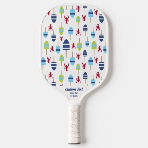 Nautical Red Lobster And Buoy Pattern Custom Text Pickleball Paddle