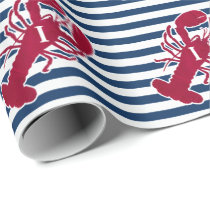 Nautical Red Lobster | Blue and White Stripe | I Wrapping Paper