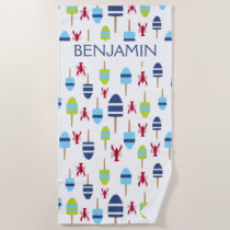 Nautical Red Lobster Buoy Beach House Personalized Towel